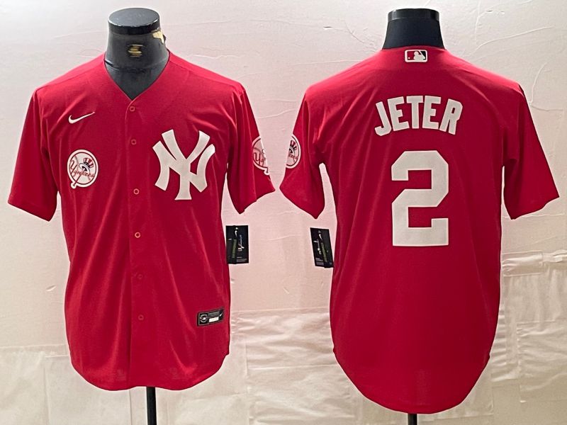 Men New York Yankees #2 Jeter Red joint name Nike 2024 MLB Jersey style 3